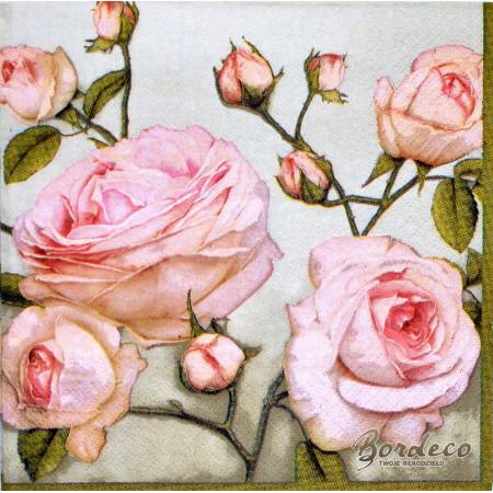 Serwetka do decoupage duże róże pudrowe 33x33 PAW